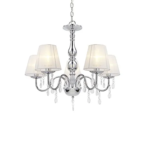 lux.pro Kronleuchter Kristall Weiß E14 Modern 5-flammig Chrom - Eleganter Kronleuchter mit 5 Flammen für effektvolle Beleuchtung. Aus verchromtem Aluminium, ideal für stilvolle Wohnräume.