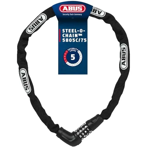 ABUS 71206 Fahrradschloss, Nero, 75 cm - Fahrradschloss mit flexiblem Zahlencode und ABUS-Sicherheitslevel 4: 75 cm lange Stahlkette mit Textilschlauch schützt vor Lackschäden und bietet zuverlässigen Diebstahlschutz.