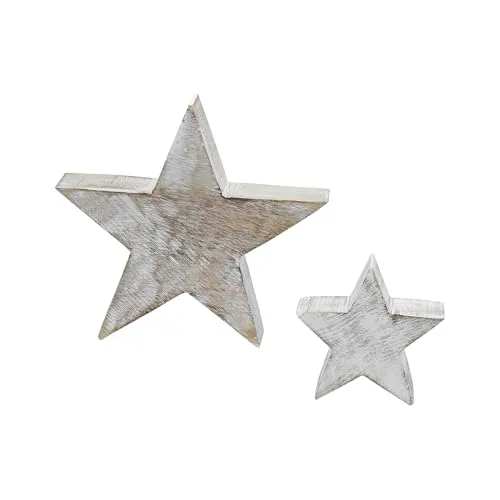Spetebo Deko Holz Stern White Washed 2er Set - 20/11 cm - Deko Aufsteller Weihnachtstern - Advent Weihnachten Tisch Fenster Dekoration