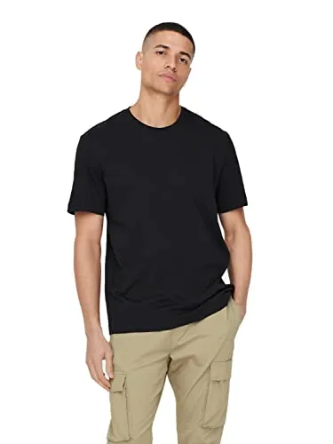 ONLY & SONS Herren Rundhals T-Shirt ONSMAX Life - Regular Fit XS S M L XL XXL, Größe:L, Farbe:Black 22025208