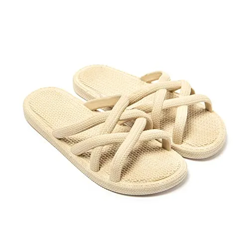 BRASILERAS Damen Zehensandalen mit Rutschfester Sohle bequem Schuhe Strand/Schwimmbad/Stadt beige 40 EU