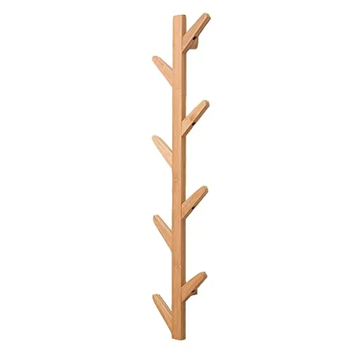 FREOSEN Garderobenständer aus Naturholz, Wandgarderobe, aus Bambus, Garderobenständer, vertikal, Schnalle, Kleiderhaken aus Holz – Baumform – 8 Haken