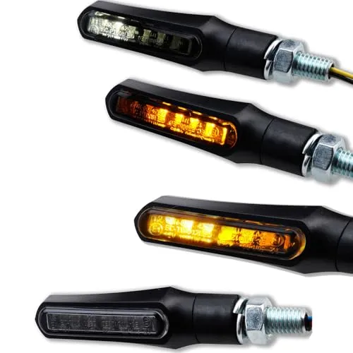 Germany Motorsports LED Motorrad Miniblinker Set Shark e-geprüft schwarz universal 12V (Standlicht Blinker + LED Blinker, 2 Paar)