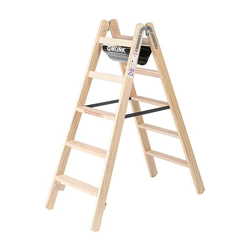 Stufen-Stehleiter Holz, beidseitig begehbar, 2x5 Stufen