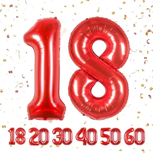 Geburtstag Deko zahlen luftballon 18 jahre | Folienballon Rot