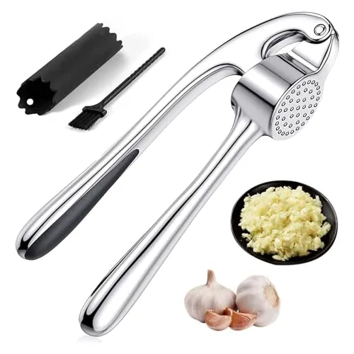 Knoblauchpresse Edelstahl Spümaschinenfest Knoblauch Presse Garlic Press Pressen Crusher Testsieger – Leicht Zu Reinigende Knoblauchpressen, KüChenhelfeMit Knoblauchschäler und Bürste