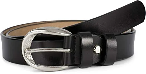 styleBREAKER Unisex schmaler Echtleder Gürtel Unifarben mit geprägter Schnalle, Leder Einfarbig, kürzbar 03010115, Farbe:Schwarz, Größe:105cm