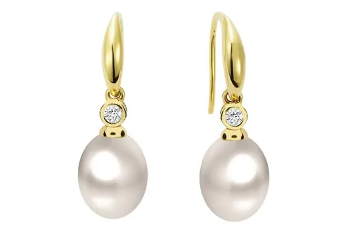 LÖB Perlenohrringe 925 Silber mit Zuchtperle und Zirkonia - Elegante Perlenohrringe aus 925 Silber, vergoldet mit strahlenden Zirkonia und Süßwasser-Zuchtperlen. Perfekt als Geschenk für besondere Anlässe!