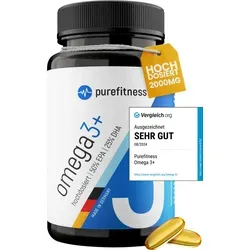 Purefitness OMEGA 3+ Fischöl Kapseln - Nahrungsergänzungsmittel mit 120 Kapseln, reich an Omega-3-Fettsäuren für Herz und Gelenke, ideal für eine gesunde Ernährung.
