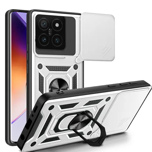 Outdoor Panzer Hülle Xiaomi 14T Pro Handyhülle Kameraschutz Ringhalter in Silber