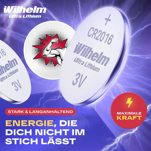 Knopfzelle CR2016 Wilhelm Batterie Lithium 3V CR 2016 Industrieware 20 x