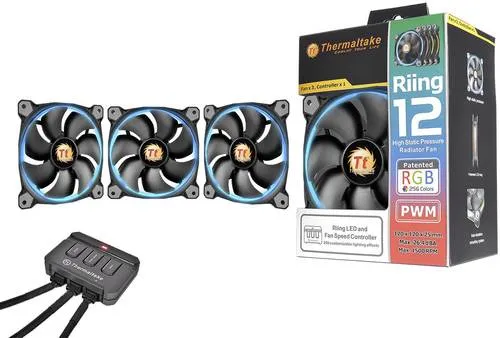 Thermaltake 3x Riing 12 LED RGB PC-Gehäuse-Lüfter Schwarz (B x H x T) 120 x 120 x 25mm inkl. LED-Beleuchtung