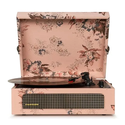 Crosley Plattenspieler mit Blumenmuster, CR8017B-FL4 - Plattenspieler im Koffer-Design mit Bluetooth-Konnektivität, ideal für Musikliebhaber, die ihre Lieblingsschallplatten überall genießen möchten.