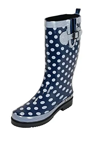MADSea Damen Gummistiefel Ocean High, Dunkelblau mit weißen Punkten - Wanderschuhe mit rutschfester Sohle und kälteisolierender Einlegesohle, ideal für nasse Tage und Outdoor-Aktivitäten.
