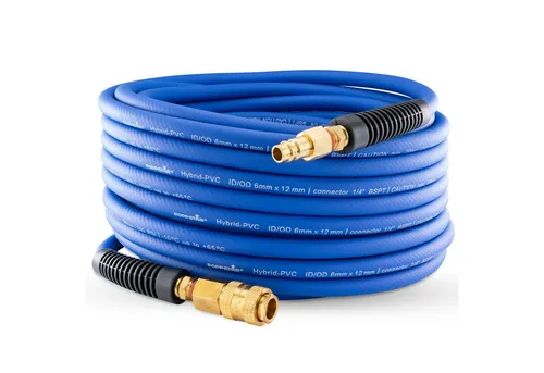 Poppstar PVC Hybrid Druckluftschlauch 5m - Schläuche für Druckluftwerkzeuge, stabil und flexibel bis 20 bar, ideal für Kompressoren und Schlagschrauber, UV-beständig und mit langlebiger Messing Schnellkupplung.