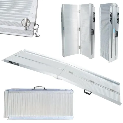 WORHAN Rollstuhl Rampe klappbar 272kg faltbar Rollstuhlrampe Mobil Aluminium 215cm R7