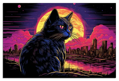 Wallario Wandfolie, Katze unter Vollmond, in verschiedenen Ausführungen