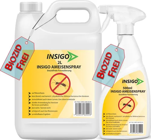 INSIGO Insektenspray Ameisen Spray 2,5 l - Insektizid zur effektiven Bekämpfung von Ameisen, Larven und Eiern. Biozidfreie, geruchsarme Formel auf Wasserbasis, ideal für Innen- und Außenbereiche.