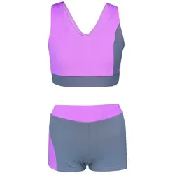 Aquarti Mädchen Sport Bikini - Racerback Bustier & Badehose grau|lila - Kinder-Bademode mit hohem Tragekomfort, ideal für Schwimmtraining und Freizeit, aus 80% Polyamid und 20% Elasthan für optimale Bewegungsfreiheit.