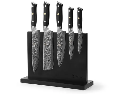 Wakoli Elite Cuisine 6-teiliges Messer-Set - Küchenmesser-Set mit 5 hochwertigen Damaszenermessern und stilvollem magnetischen Messerblock für optimale Schärfe und Ergonomie in Ihrer Küche.