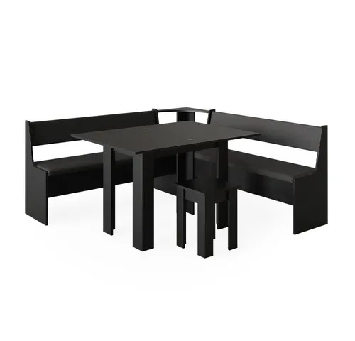 Vicco Eckbankgruppe Roman Schwarz 180x180 cm - Essgruppen mit kratzfester Melaminharzbeschichtung und ausziehbarer Tischplatte für flexibles Sitzen in der Küche oder im Esszimmer.