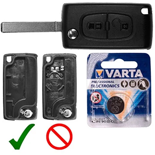 Autoschlüssel Funk Fernbedienung Austausch Gehäuse mit 2 Tasten + VA2 Rohling + Batterie kompatibel mit Peugeot 407 Partner Citroen C2 C3 Berlingo