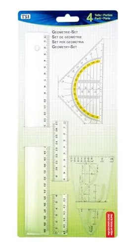TSI Geometrie-Set 4-tlg., mit Lineal 17 cm + 30 cm, Parabel und Geodreieck 16 cm, transparent, Art. Nr. 46294