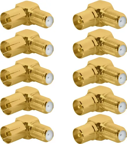 ARLI 10x TV Winkeladapter vergoldet – IEC 9,5 mm 5x Stecker & 5x Buchse auf F-Kupplung | 90° Koax Adapter Set DVB-T2 DVB-C2