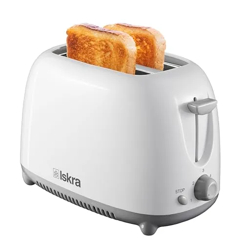Iskra Kompakter Mini Toaster 2 Scheiben, Weiß, 750W