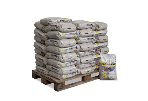 Fugensand Grau - 50-St Palette für gepflegte Flächen - Der hochwertige Fugensand sorgt für unkrautfreie Pflasterflächen im Garten. Ideal für schmale Fugen, bleibt er rieselfähig und ermöglicht eine optimale Verdichtung ohne chemische Mittel.