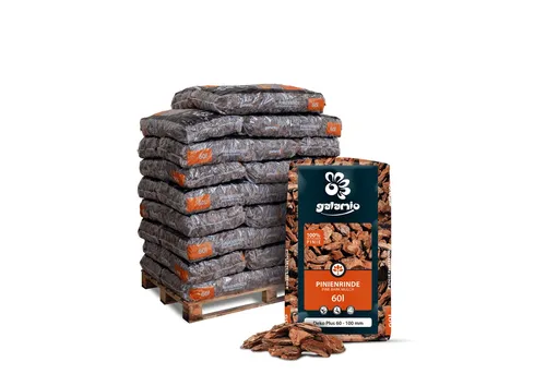 GALAMIO Pinienrinde Deko Plus - 26 Säcke - Rindenmulch in dekorativer rostroter Färbung, schützt den Boden vor Witterung und fördert die Humusbildung. Ideal für Garten und Landschaftsgestaltung.