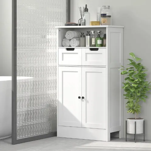 Badezimmerschrank mit 2 Schubladen, Badezimmermöbel, Badschrank 60 x 30 x 109 cm