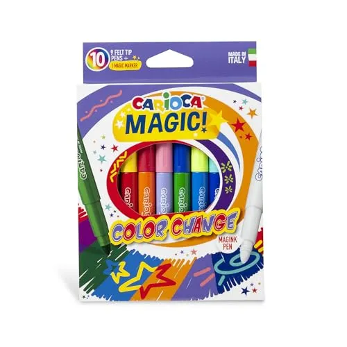 CARIOCA Magic Colors Farbwechsel – Magic Ink Marker Farbwechsel Maxi 6mm Spitze – Mit dem mitgelieferten Magink Marker erhalten Sie 2 Farben (Box mit 10 Farbwechselmarkern)