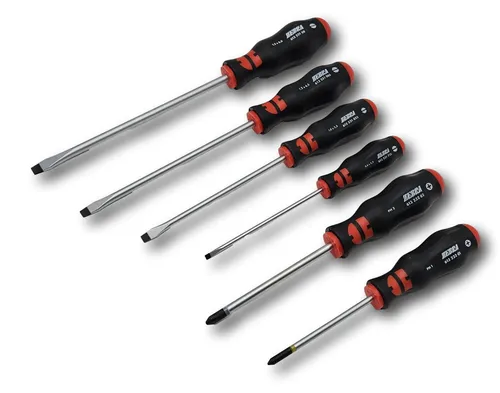 Würth Zebra Schraubendreher Satz 6tlg. - 6-teiliges Schraubenzieher-Set mit ergonomischem Griff und Abrollschutz, ideal für präzise Arbeiten in der Werkstatt oder zu Hause.