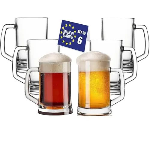 NORDIC SCHILLER Luxus Bierkrug 0,5 Liter 6er Set, Biergläser mit Henkel BLEI FREI Pub Bierglas 0,5L Bierseidel 0,5l, Spülmaschinenfest Bierkrüge für Zuhause, Restaurants und Biergärten, Beer Glasses