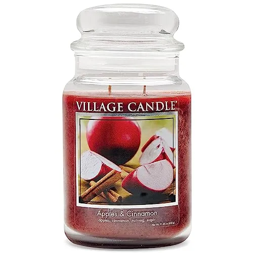 Village Candle 106326352 Äpfel und Zimt große Duftkerze im Glas, 737 g, Rot, 10,3 x 10,3 cm
