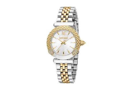 Just Cavalli Time Quarzuhr Mistero JC1L332M0375 - Elegante Damenuhr mit bicolor Edelstahlarmband und funkelnden Kristallsteinen, wasserdicht bis 5 bar, ideal für festliche Anlässe.