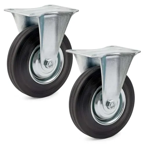 Wiltec Bockrollen Set 2x Transportrolle Ø125mm mit Vollgummirad, Metallfelge und Anbauplatte bis 100kg pro Rad, Apparaterollen Möbelrollen leiser Lauf