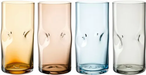 Leonardo Vesuvio Longdrinkglas Set 4-teilig - Handgemachte Gläser in verschiedenen Farben - Wassergläser Set mit 4 handgefertigten Gläsern (330 ml) in einzigartigem Design. Ideal für Cocktails und Getränke, spülmaschinengeeignet und ein echter Blickfang!