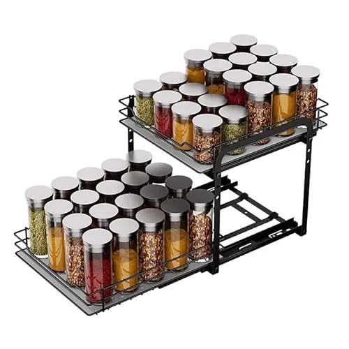 Lebens Genuss Gewürzregal Ausziehbar, 2 Etagen, Spice Rack, Schrank Organizer Küche, Gewürzaufbewahrung, Oberen und unteren Körbe können unabhängig herausgezogen werden, Gewürzständer Stehend