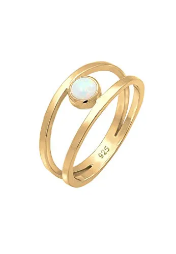 Elli Damen Bandring Zweireihig mit Synthetischem Opal - Eleganter Damenring aus 925 Sterling Silber mit synthetischem Opal, anlaufgeschützt und in hochwertiger Juweliersqualität – perfekt als Geschenk für besondere Anlässe.