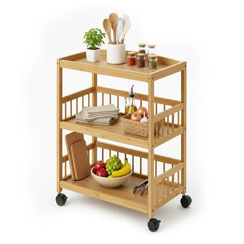 Küchenwagen Allzweckwagen Servierwagen Gewürzwagen Teewagen Rollregal Bambus