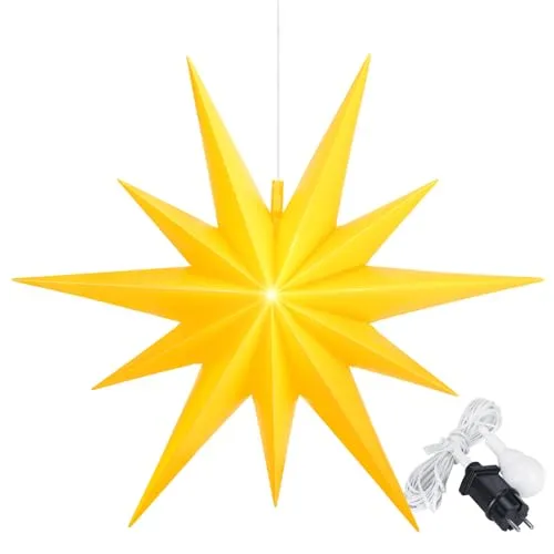 OVILUM Leuchtstern 2D XXL mit LED Beleuchtung – Gelb, Ø 100cm - Wetterfester LED Weihnachtsstern mit 11 Spitzen und Timer, ideal für Garten- und Wohnzimmerdekoration. Genießen Sie stimmungsvolle Beleuchtung an kalten Winterabenden.