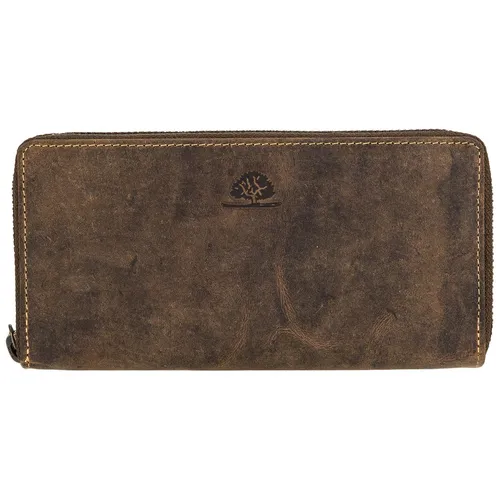 Greenburry Vintage Damen Geldbeutel aus Leder, braun - 19 x 2,5 x 10 cm - Hochwertige Leder-Geldbörse im Vintage-Stil, ideal für stilbewusste Damen, bietet viel Platz für Karten und Bargeld.