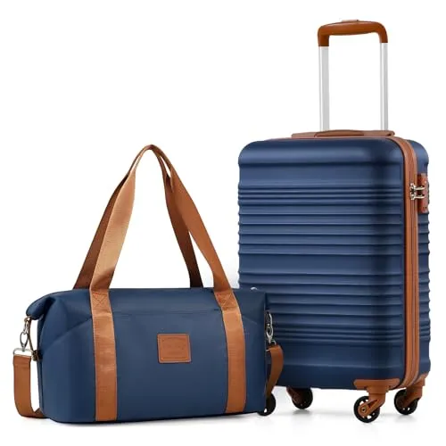 COOLIFE Handgepäck Koffer 55x35x20cm + 20L Kabinentasche(40×25×20cm) Set für Ryanair & Easyjet mit 4 Rollen & TSA Schloss – ABS-Hartschale, Leicht Kabinenkoffer | Reiseutensilien
