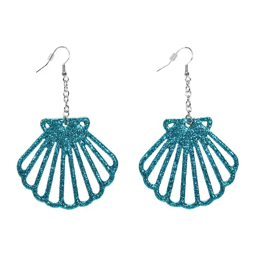 Funkelnde Ohrhänger Nixe Muschel-Ohrschmuck Türkis für Kostüme Damen Karneval