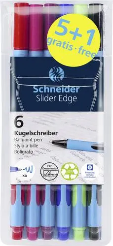 Schneider 152284 Slider Edge XB Kugelschreiber - 5+1 Stück, dokumentenecht und ergonomisch für entspanntes Schreiben