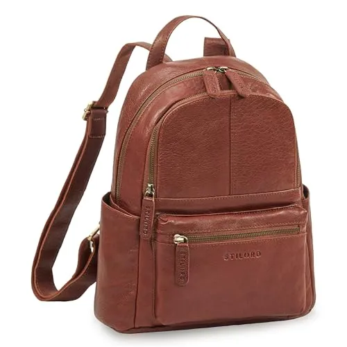 STILORD 'Berry' City Rucksack Damen aus Echtleder - Diebstahlsicherer Handtaschen-Rucksack für 13 Zoll Laptops - Kompakter City-Rucksack aus hochwertigem, naturbelassenem Rindsleder mit zwei Hauptfächern und sicherem Rückenfach. Ideal für den Alltag und Reisen, bietet Platz für Essentials und 13 Zoll Geräte.