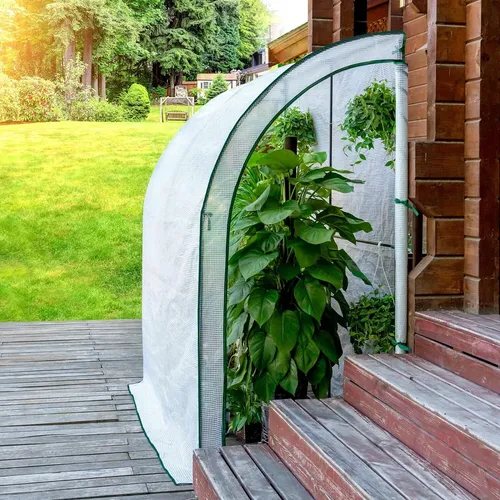 Woltu Gewächshaus 200 x 100 x 210 cm - Garten-Zubehör mit UV-beständiger, wasserdichter PE-Plane und praktischen Rolltüren für einfachen Zugang und optimale Pflanzenpflege.