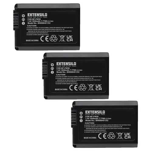 EXTENSILO 3X Akku für Sony Alpha Kameras - Hochleistungs-Austausch-Akku für Sony Alpha A6000, A6300, A7R II, A6400 mit 1050 mAh. Ideal für längere Fotosessions dank zuverlässiger Lithium-Ion Technologie.